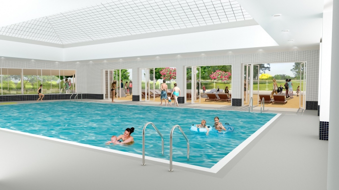 Abbey Fields pool and terrace view