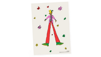 A drawing of a clown which has been coloured in.