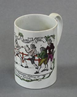: This mug commemorating a boxing match between Richard Humphreys and Daniel Mendoza is the earliest acquisition in the collection. It was given to us in 1873.