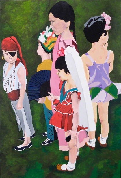 Painting of boys and girls in fancy dress.