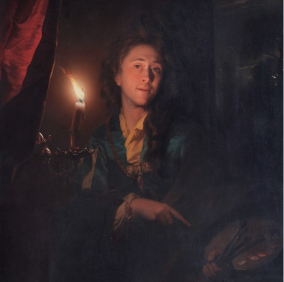 A painting of a man holding a torch.