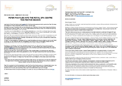 Peter pan press release